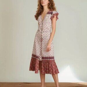 Veronica Beard Tinzia Mixed Print Midi Dress